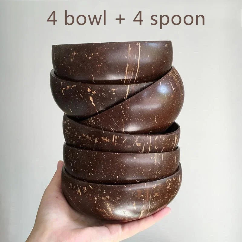 Axya Coconut Bowl Set with Wooden Spoon - Natural Kitchen Tableware