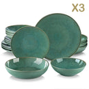 Axyaa Stoneware Tableware Set in Green Karst Embossing for 4/8/12