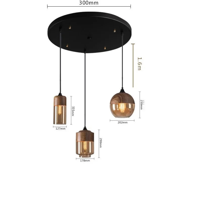 Axyaa Nordic LED Pendant Light Wood Glass Hanging Lamp for Bedroom Dinning Living Room