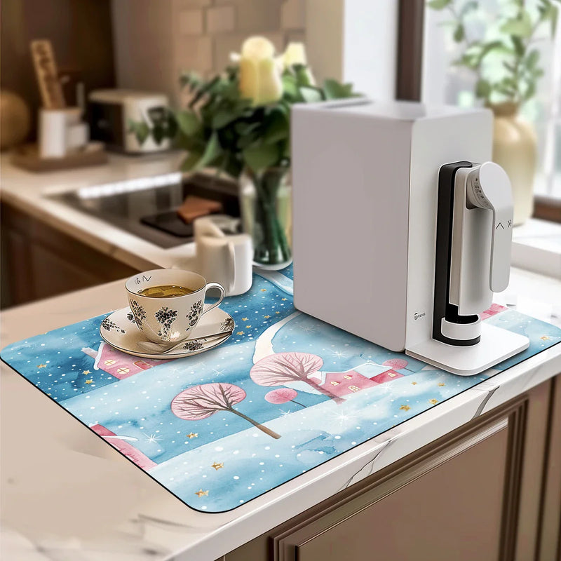 Axyaa Christmas Kitchen Draining Mat: Quick Dry, Super Absorbent, Antiskid