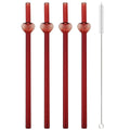 Axyaa Glass Straw Set - Red, Creative, High Borosilicate, with Brush