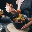 Axyaa Retro Ceramic Noodle Bowl Set with Chopsticks - Creative Home Ramen Bowl