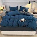 Axyaa Washed Cotton Striped Plaid Four-Piece Bed Sheet Set