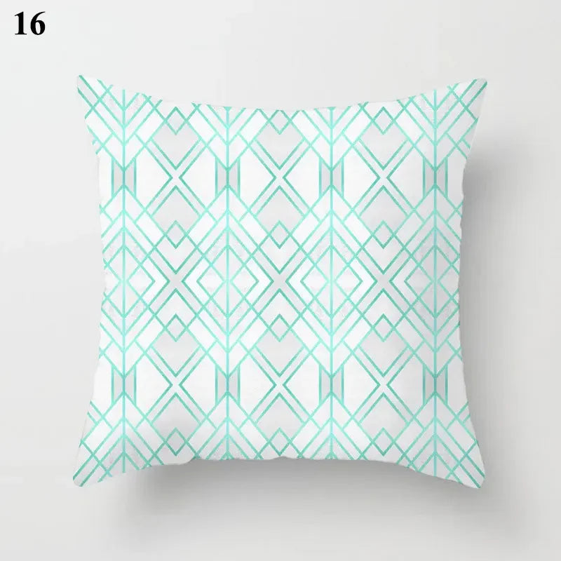 Axyaa Mint Green Blue Geometric Cushion Cover Modern Home Decor
