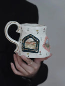 Axya Hand-Painted 3D Ceramic Coffee Mug with Handle - Retro Milk Mug