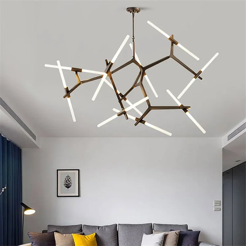 Axyaa Black Golden Herringbone LED Chandelier for Living Room