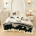 Axyaa Nordic Floral Jacquard Fleece Throw Blanket: Soft & Warm Plush Sofa Bed Cover