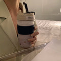 Axyaa Glass Water Bottle with Lid & Straw - Portable & Anti-scalding Cup