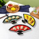 Axya Hand-Painted Ceramic Dumpling Plate with Vinegar Dish and Fan-Shaped Tray