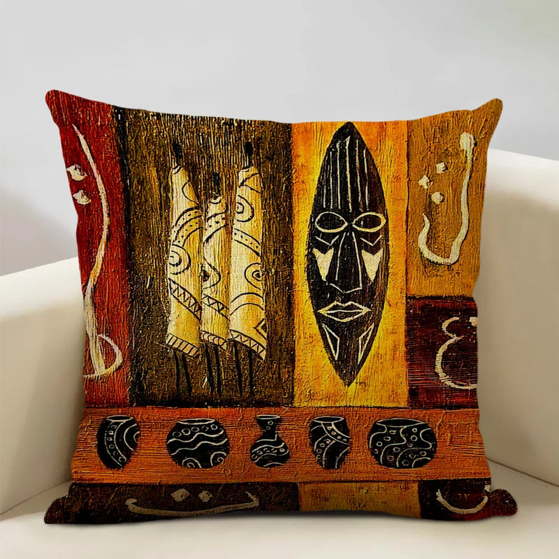 Axyaa African National Style Oil Painting Cushion Cover for Living Room Sofa Art
