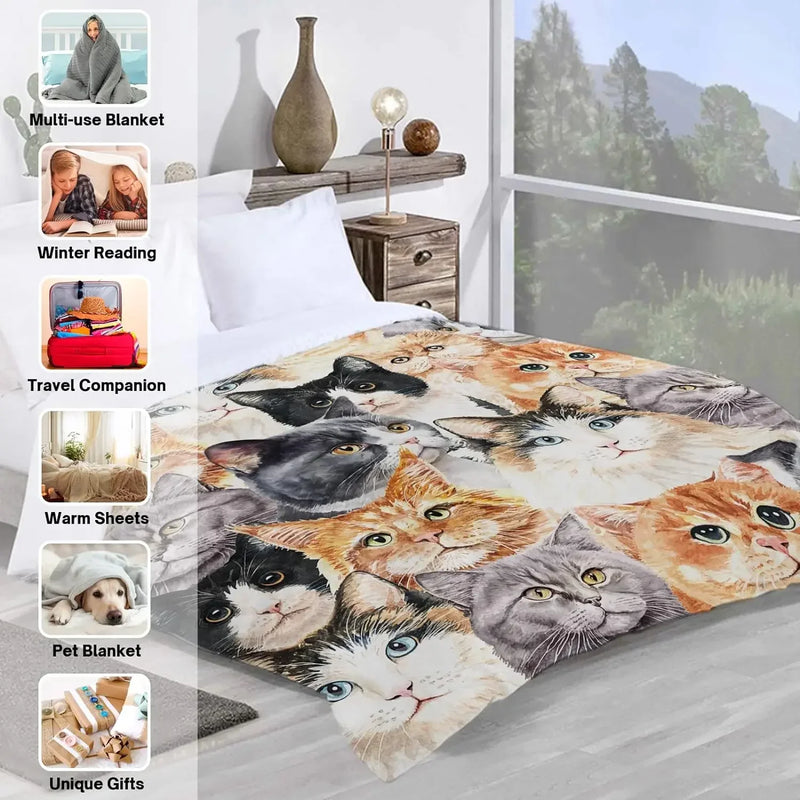 Luxurious Cat Print Flannel Blanket by Axyaa: Perfect for Cat Lovers and Toddlers