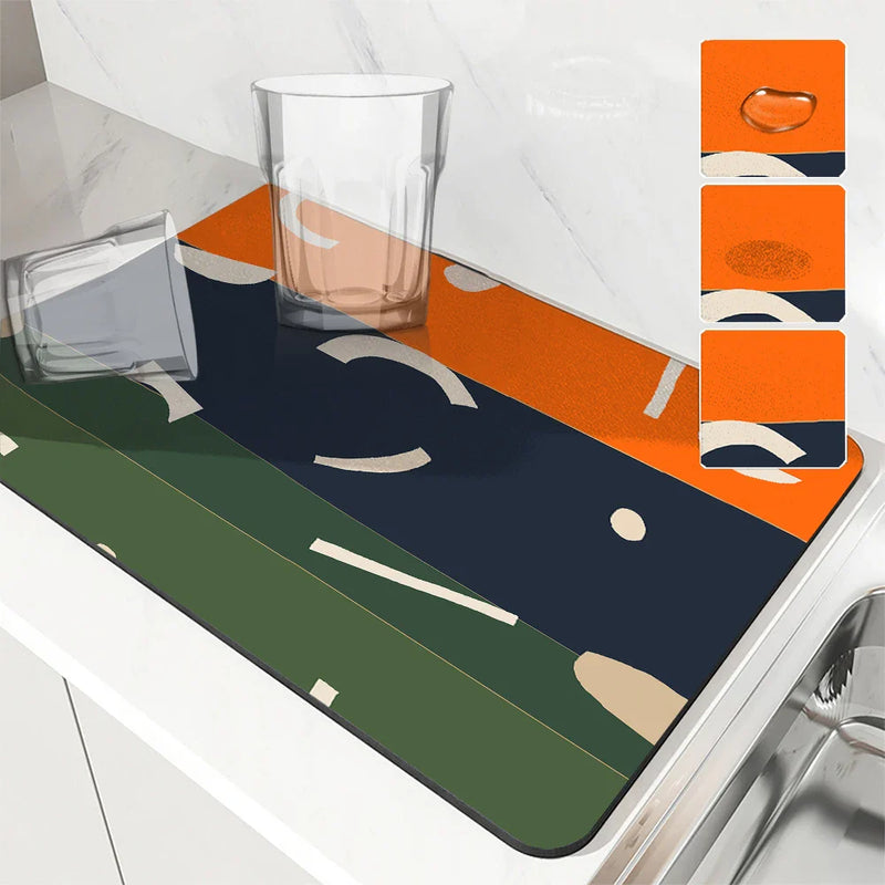 Axyaa Geometric Dry Coffee Mat: Absorbent & Anti-Slip Cup Drying Mats
