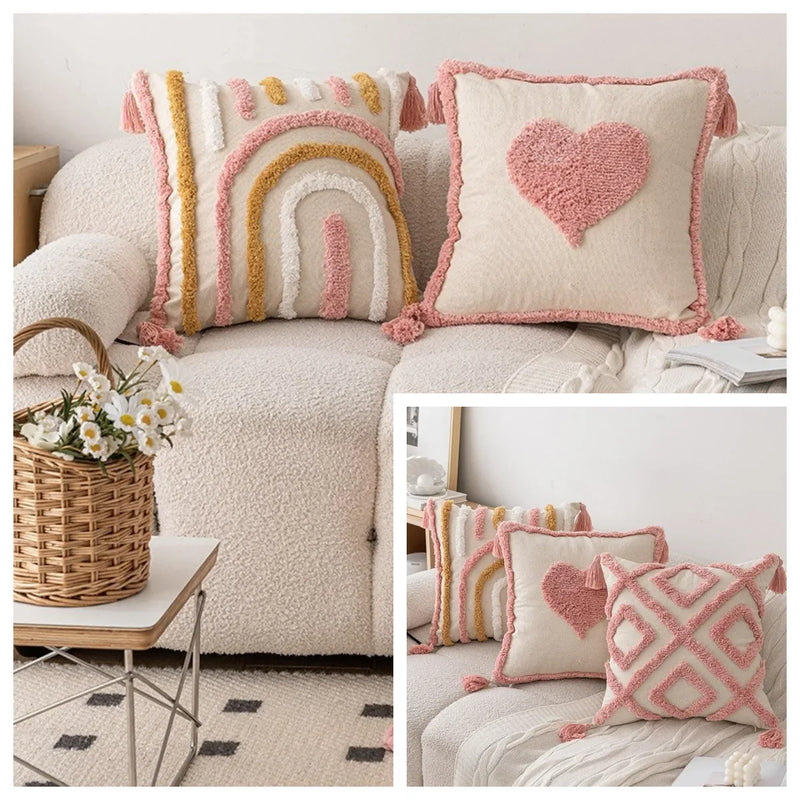 Axyaa Pink Plush Sofa Pillow Case 45X45, Love Style Home Decorative Cushion Cover