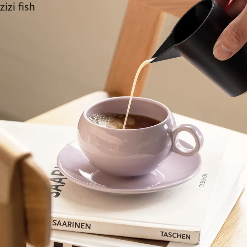 Axya Ceramic Mug Set: Solid Color Coffee Cup and Plate for Tea, Milk, Breakfast
