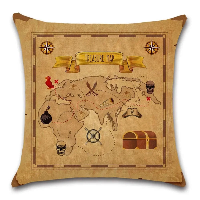 Axyaa Pirate Treasure Map Magnifier Print Throw Pillow Cover 45X45CM