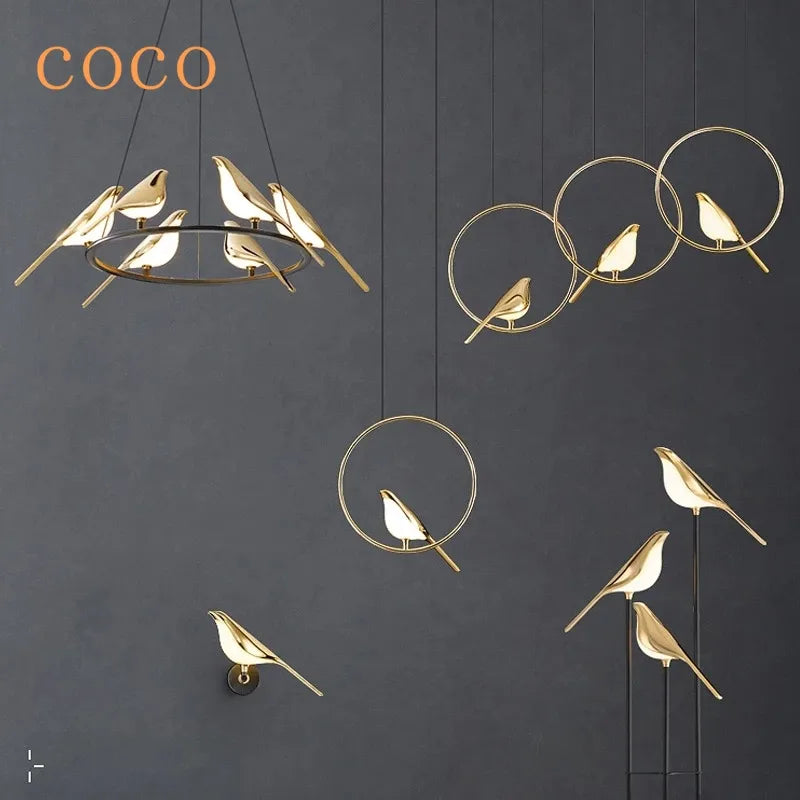 Axyaa Modern Gold Magpie LED Ceiling Chandelier, Dining Room Ring Light Pendant Lamp Decor