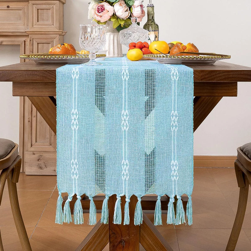 Axyaa Rustic Bed Runner with Tassel - Ivory/Grey/Green/Blue