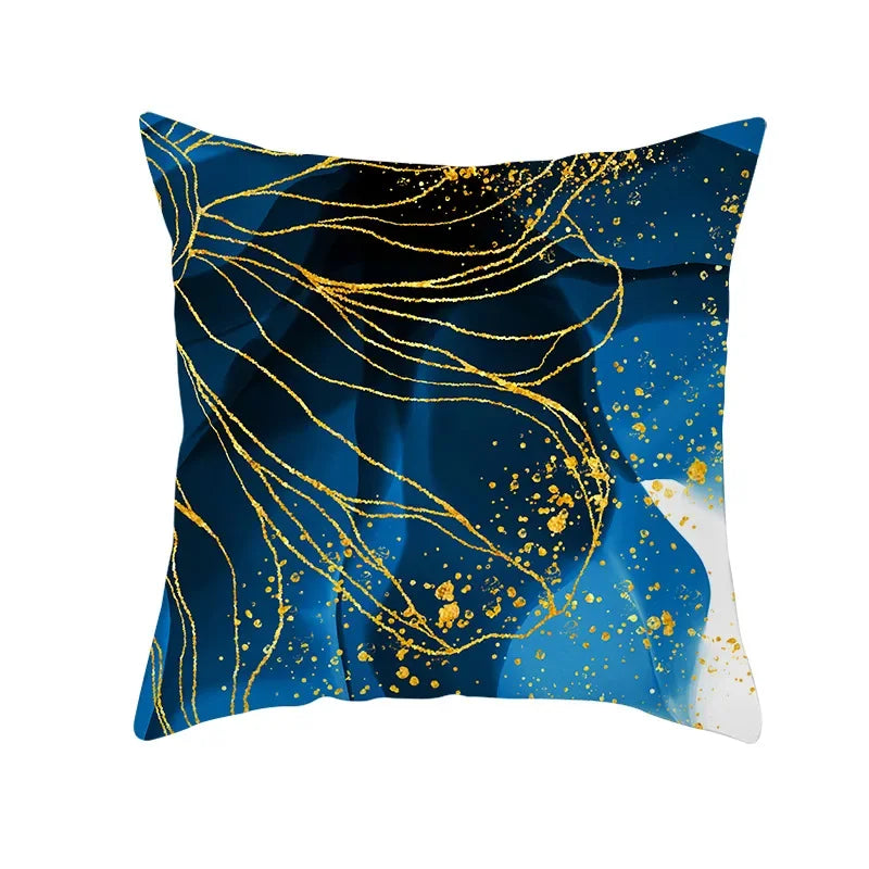 Axyaa Light Luxury Blue Abstract Print Throw Pillow Cover - Marble Stripe