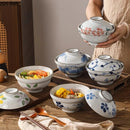 Axyaa Floral Ceramic Soup Bowl with Lid - Versatile Ramen Noodle & Salad Bowl