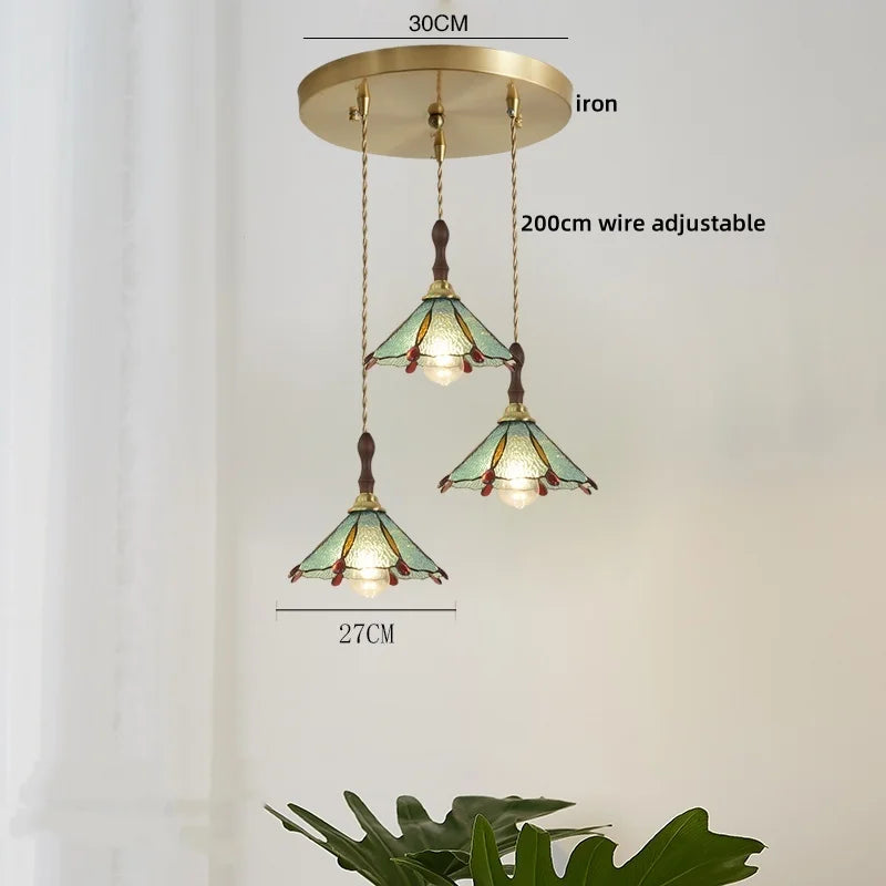 Axyaa Modern Pink Glass LED Pendant Lights Copper Hanging Lamp for Home Decor