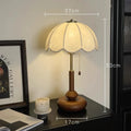 Axyaa Retro Petal Wooden Table Lamp with Fabric Shade for Bedside, Sofa, Study, Teahouse