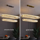 Axyaa Oval Steel Crystal Chandelier Pendant Lights - Dimmable Luxury LED Hang Lamp