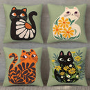 Axyaa Cute Cat & Floral Pattern Pillow Covers for Sofa, Bedroom & Car
