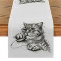 Axyaa Cat Glasses Mouse Pencil Drawing Table Runner