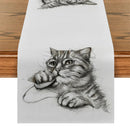 Axyaa Cat Glasses Mouse Pencil Drawing Table Runner