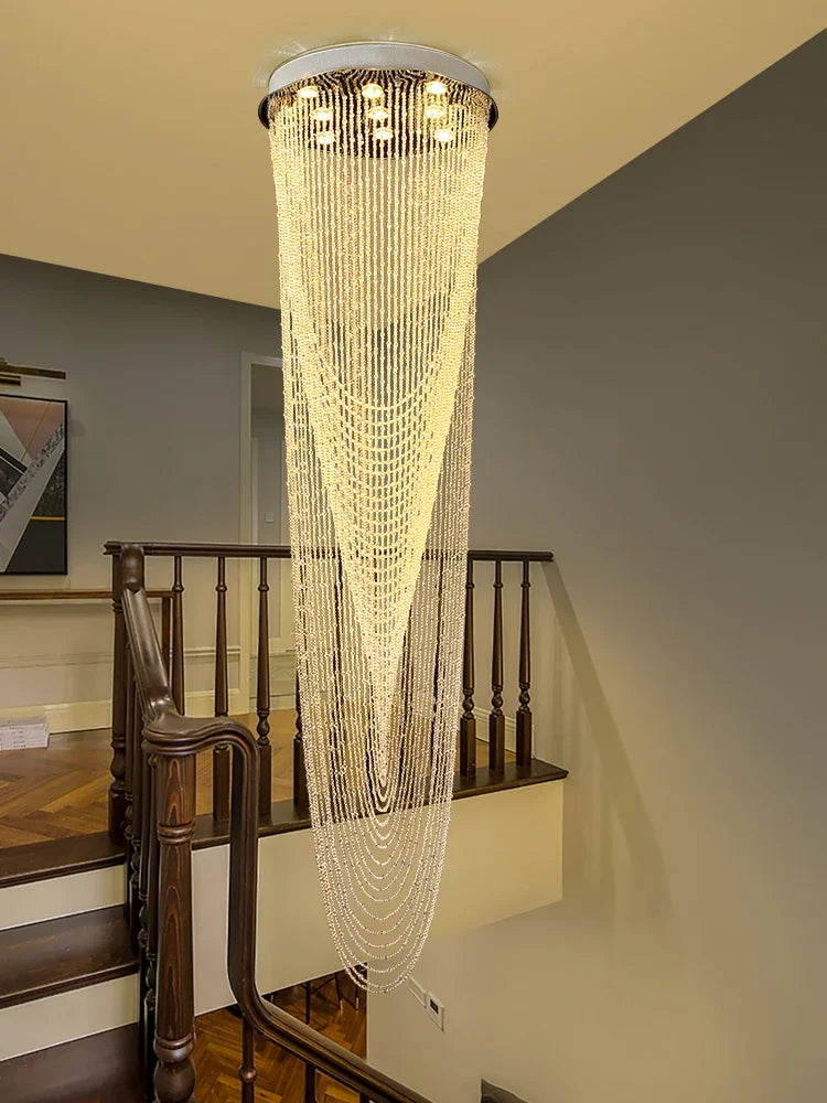 Axyaa Modern Crystal Rotating Chandelier for Duplexes and Lofts