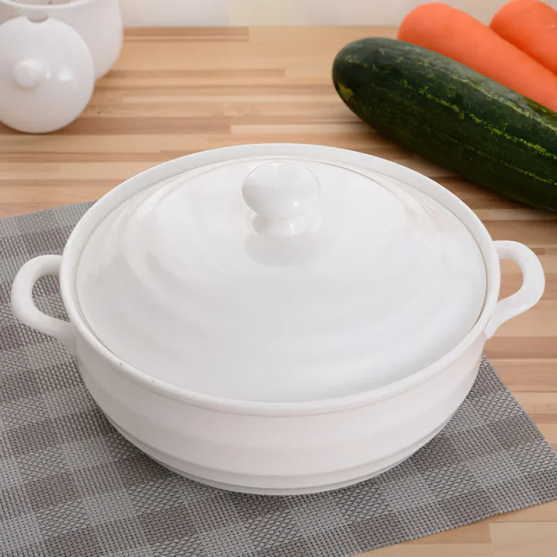 Axya Phnom Penh White Ceramic Soup Pot with Lid 1.4L - Kitchen Tableware Utensils