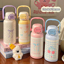 Axyaa Bow Thermo Water Bottle: Cute Design, Portable Handle, Double Drinking, Thermal Bottle