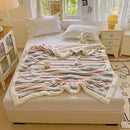 Axyaa Striped Milk Fleece Double Blanket: Warm & Thick Coral Fleece Nap Blanket