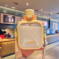 Axyaa Kawaii Flat Water Bottle with Straw Strap - 700ml Portable BPA-Free Drink Bottle