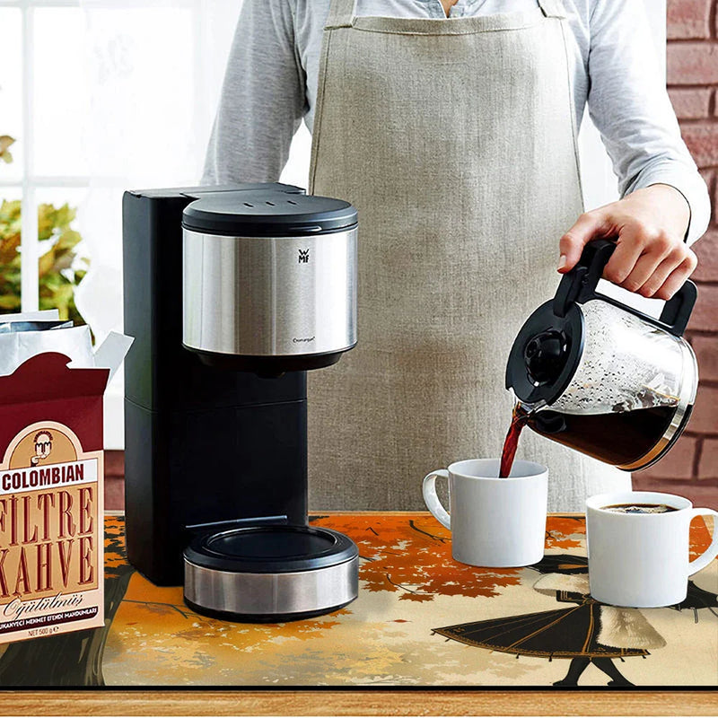 Axyaa Retro Coffee Dish Mat: Absorbent, Anti-slip, Quick Dry Draining Mat for Kitchen and Bathroom