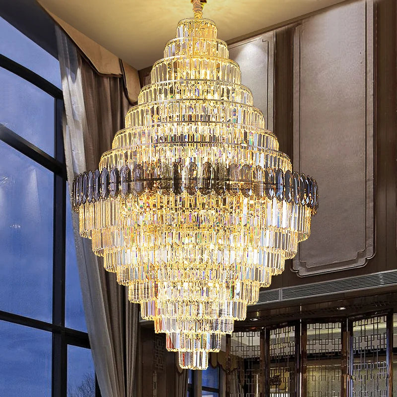 Axyaa Crystal Rotating Staircase Chandelier for Luxe Duplex Living Room