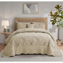 King Size Leaves Pattern Quilt Set by Axyaa - Reversible & Elegant Bedding Coverlets