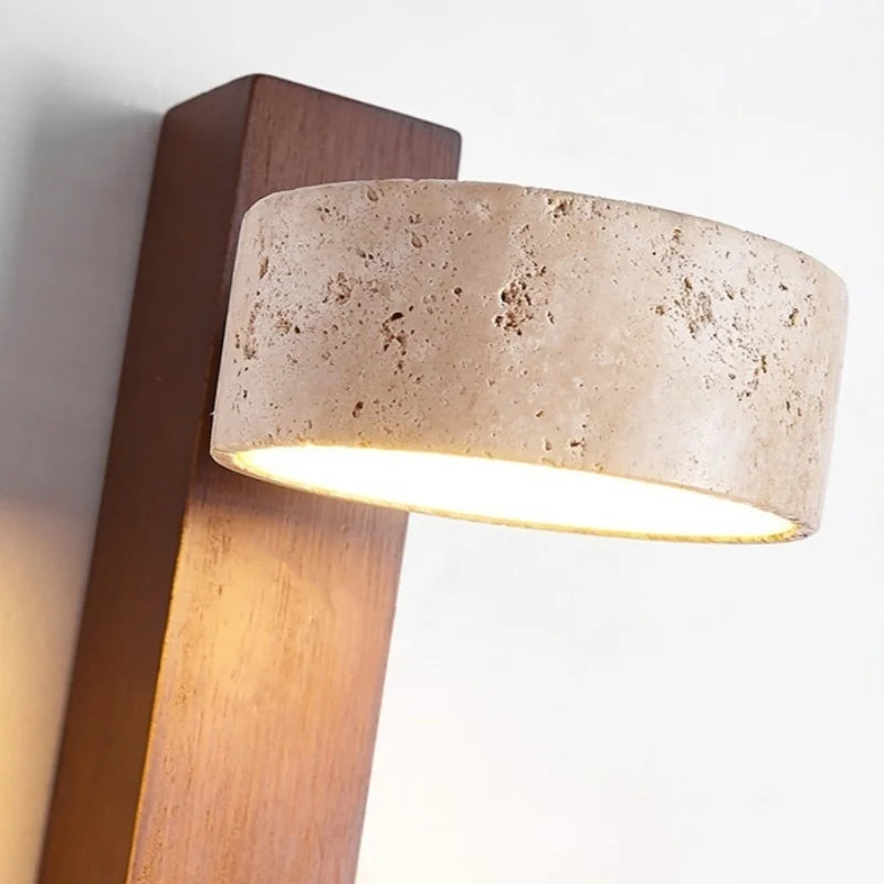 Axyaa LED Wall Light Mirror Stone Wood Wall Art Decor Bedroom Lamp