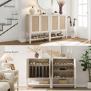 Axyaa 5 Tier Rattan Entry Shoe Organizer Cabinet with Shelves & Doors