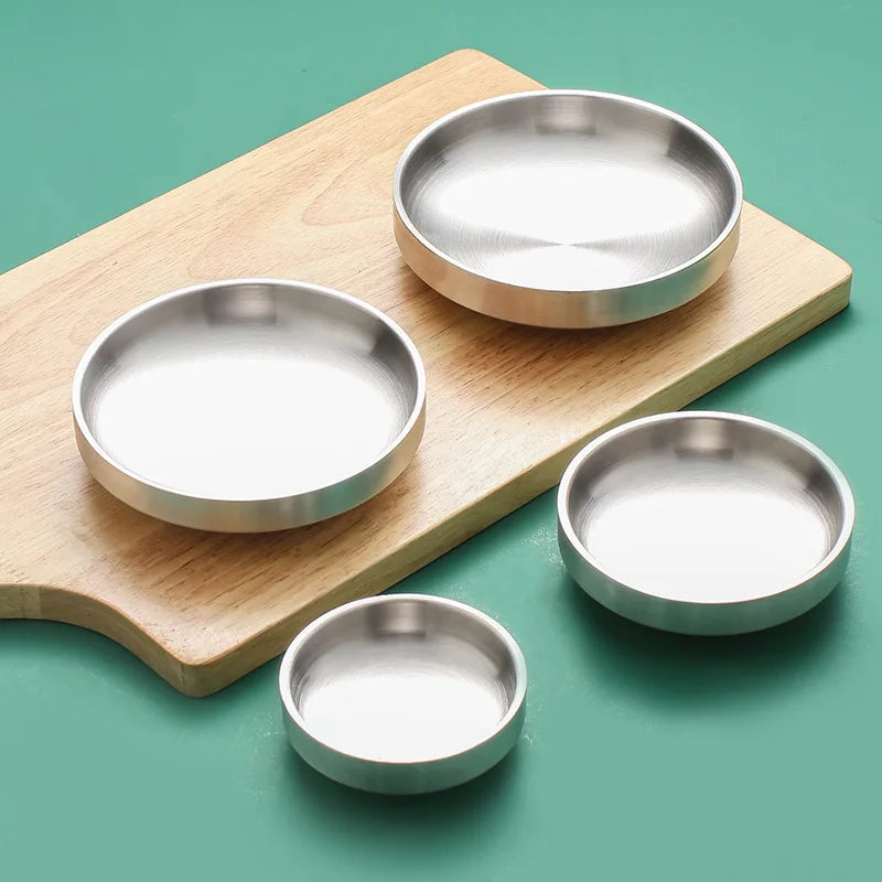 Axyaa Stainless Steel Dipping Bowl Double Layer Round Serving Plate