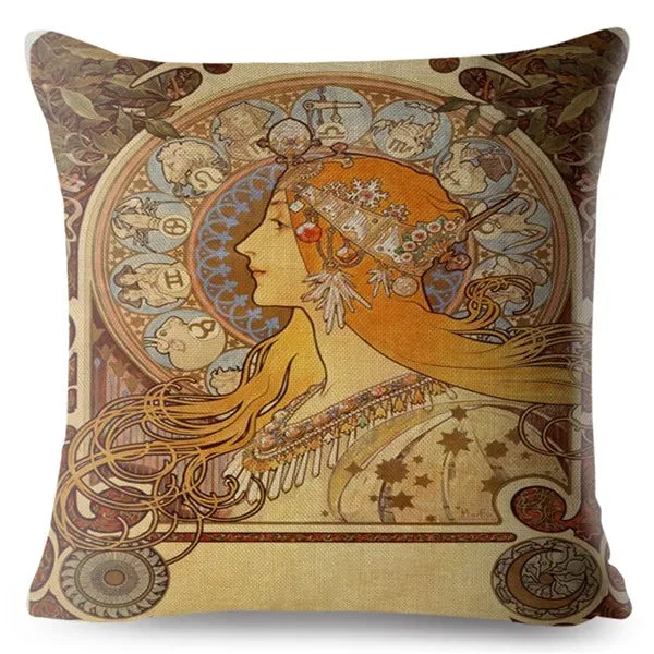 Beige Art Nouveau Gallery Cushion Cover for Home Decor - Axyaa