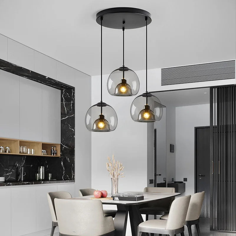 Axyaa Smoke Gray Glass Pendant Light Chandelier for Kitchen Island