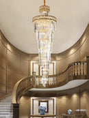 Axyaa Modern Crystal Chandelier, Gold Stainless Steel, LED Pendant for Large Staircases
