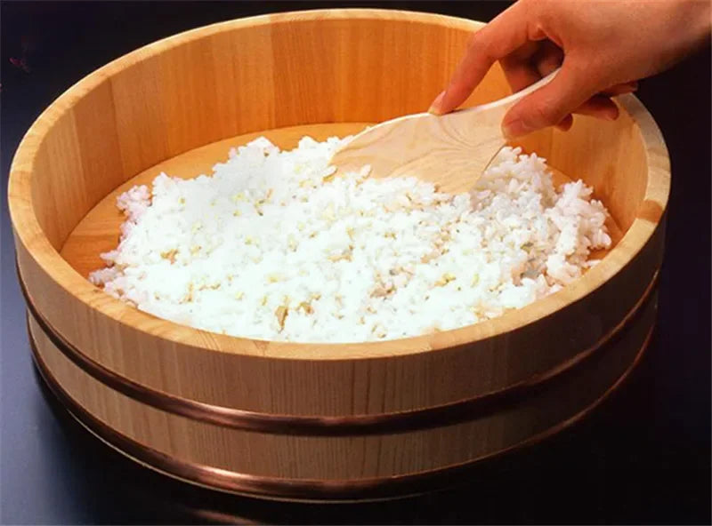 Axya Copper Edge Basin Bowl Set for Bibimbap Sushi, Sashimi Mixing in Wooden Barrel