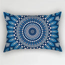 Bohemian Blue Flower Pillowcase with Vintage Ink Plant Leaf Design, by Axyaa