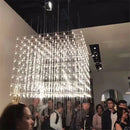 Axyaa Rectangular Cube LED Chandelier: Geometric Stereo Lighting for Hotel Lobby Decoration.