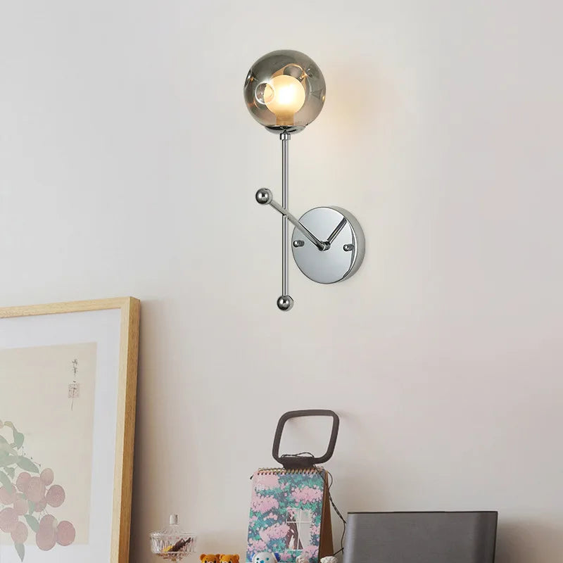 Axyaa Clear Smoke Gray Glass Wall Light for Bedroom Lamps Chrome Metal Honeycomb Ball