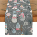 Snowman Christmas Table Runner by Axyaa: Festive Farmhouse Decor for Dining Party