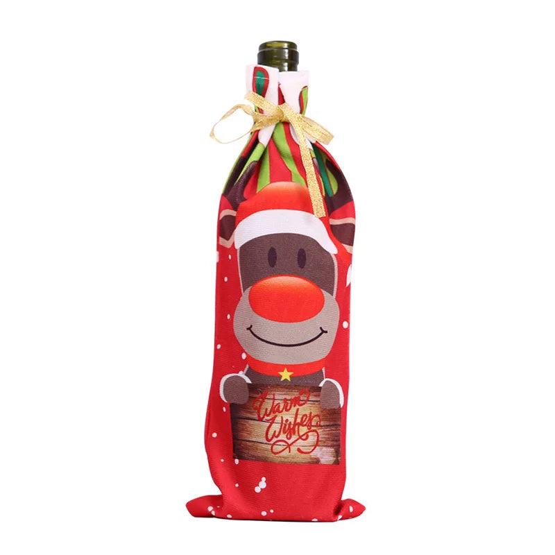 Axyaa Christmas Wine Bottle Covers Santa Claus Snowman Elk Xmas Table Festival Decoration