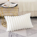 Axyaa White Striped Faux Rabbit Fur Decorative Pillow Covers